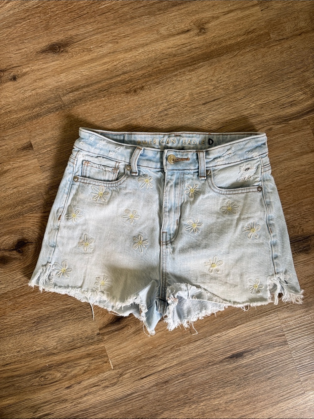 American Eagle Outfitters Light Wash Daisy Embroidered Denim Shorts